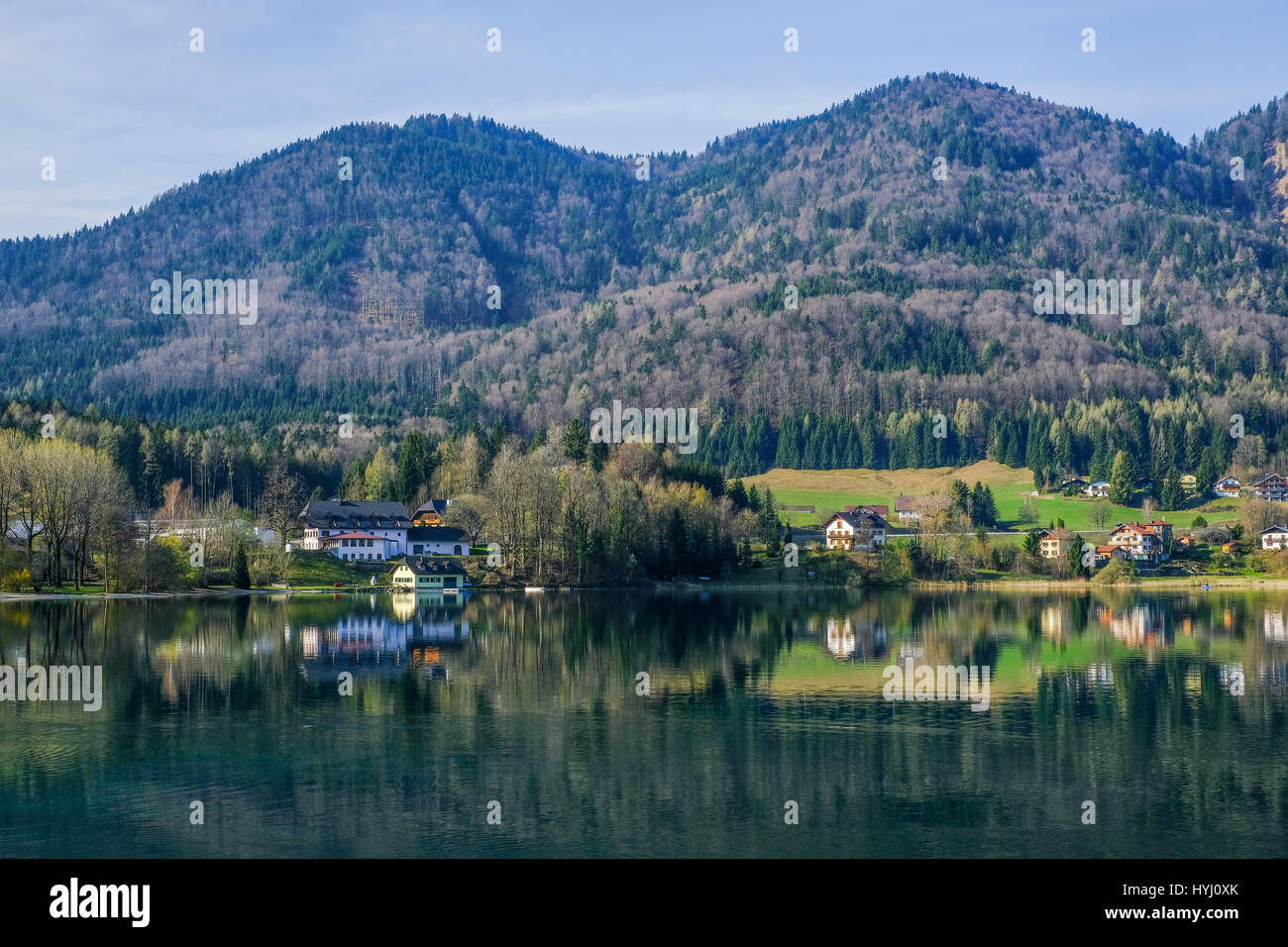 House with lake Fuschlsee, Austria Stock Photo