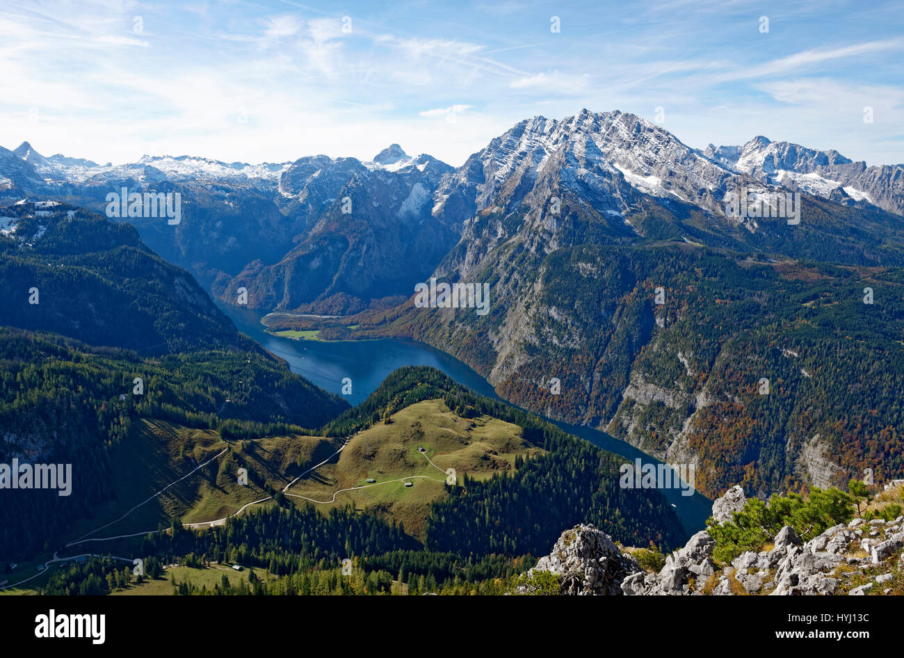 View from Jenner on Königssee and Watzmann, Berchtesgaden National Park, Berchtesgaden Alps, Berchtesgadener Land district Stock Photo