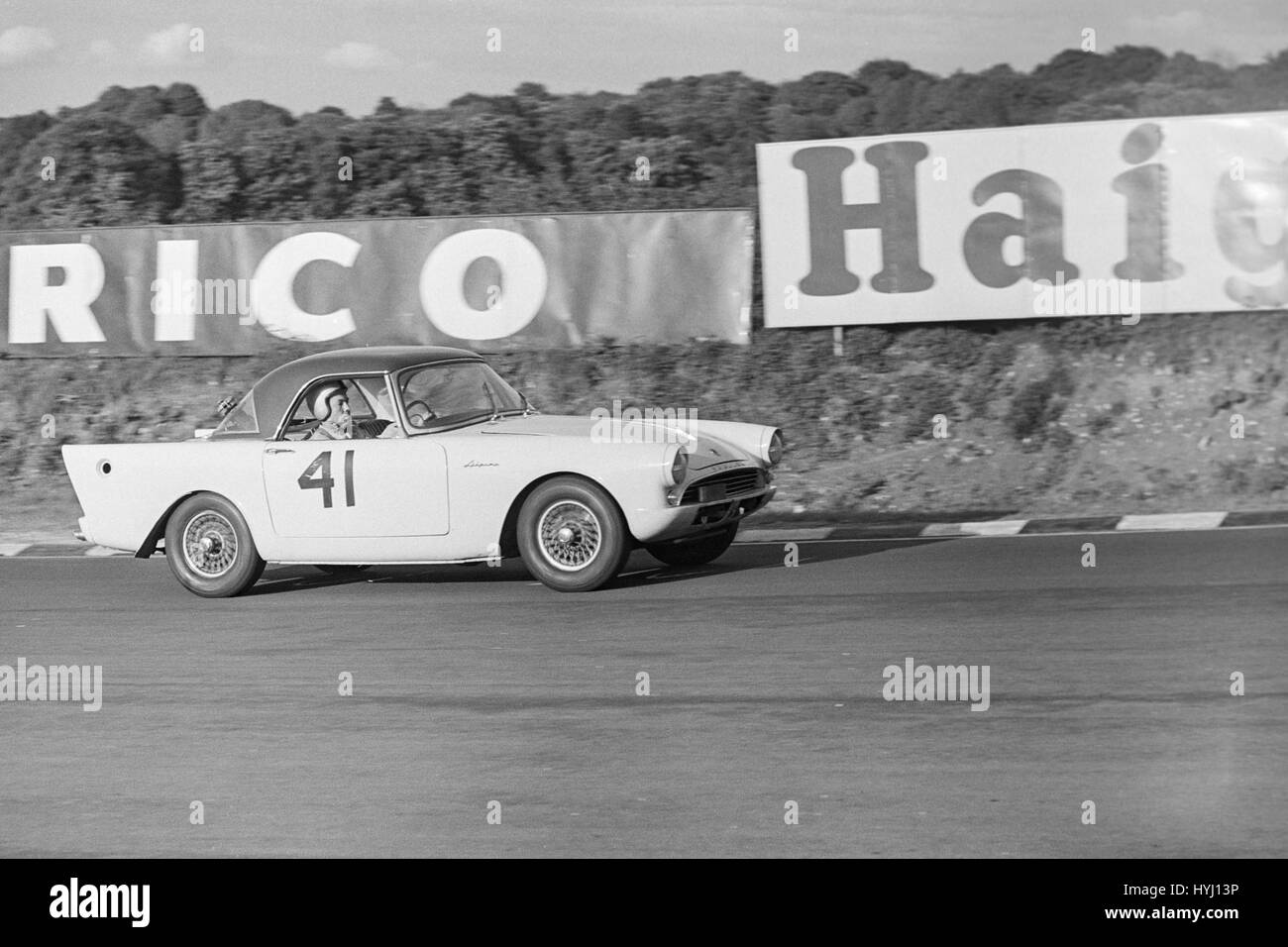 Sunbeam Tiger racing at Brands Hatch in England. Stock Photo