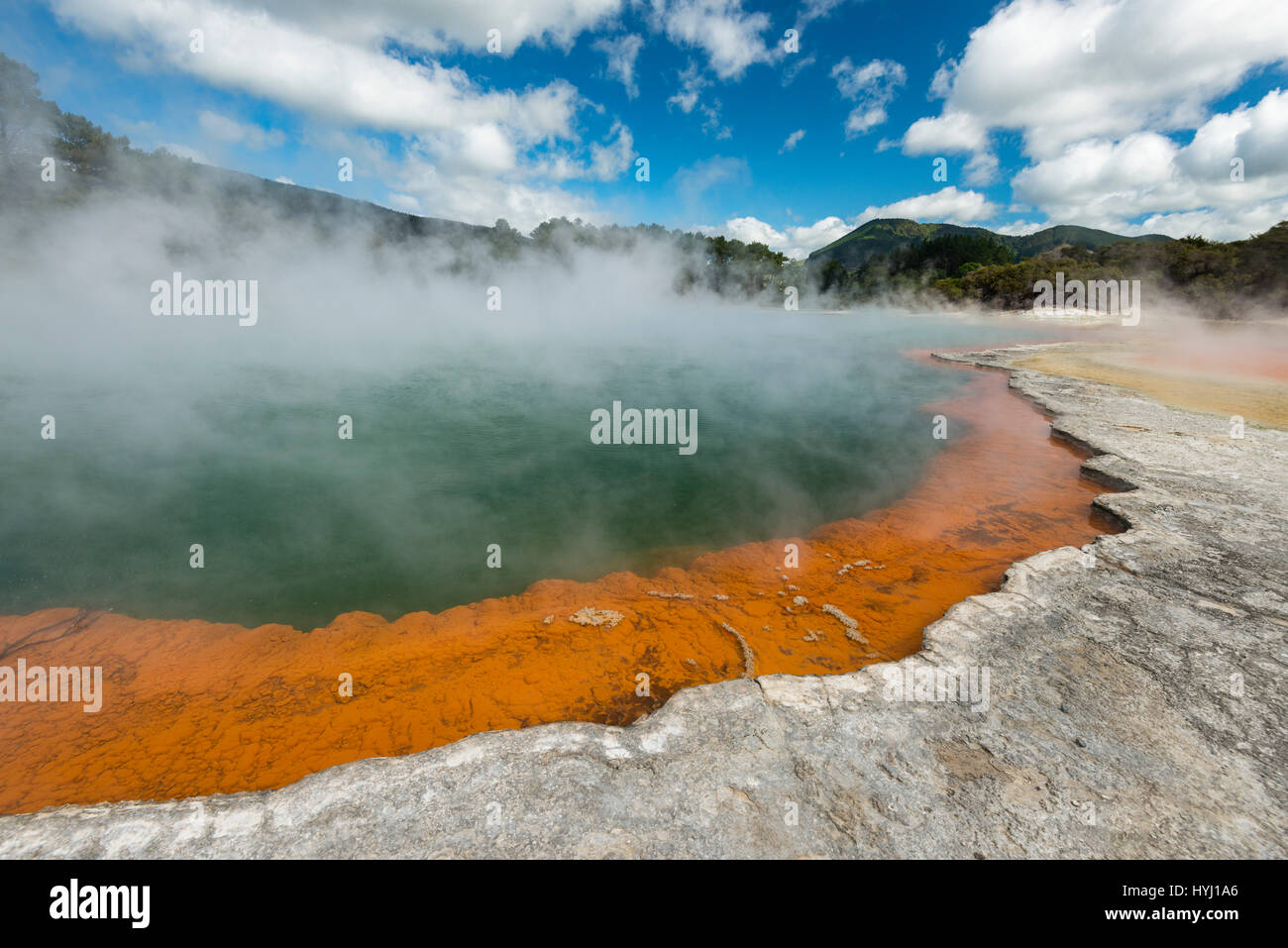 Champagne Pool, hot thermal spring, Waiotapu, Waiotapu, Roturoa, North Island, New Zealand Stock Photo