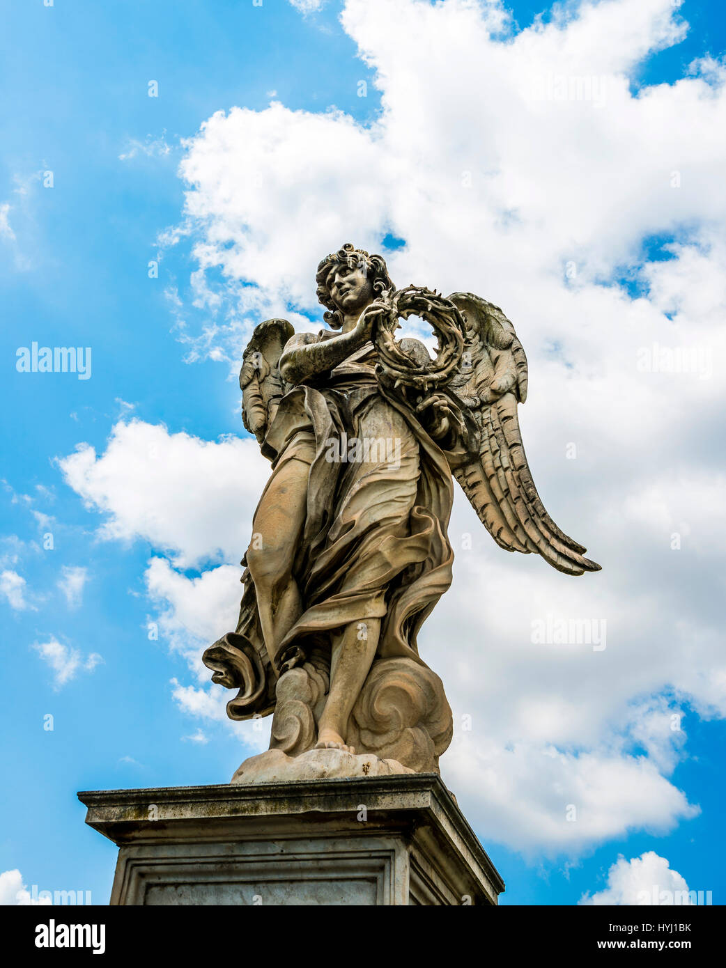 Angel with the Crown of Thorns, Bernini statue, angel statue by Gian Lorenzo Bernini, Ponte Sant Angelo, Ponte Sant'Angelo, Rome Stock Photo