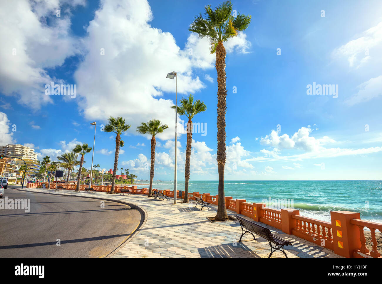 Waterfront promenade of Benalmadena beach. Malaga province, Andalusia, Spain Stock Photo