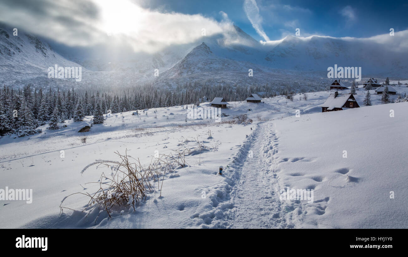 Winter Cottages In Mountains Valley At Sunrise Tatras Poland