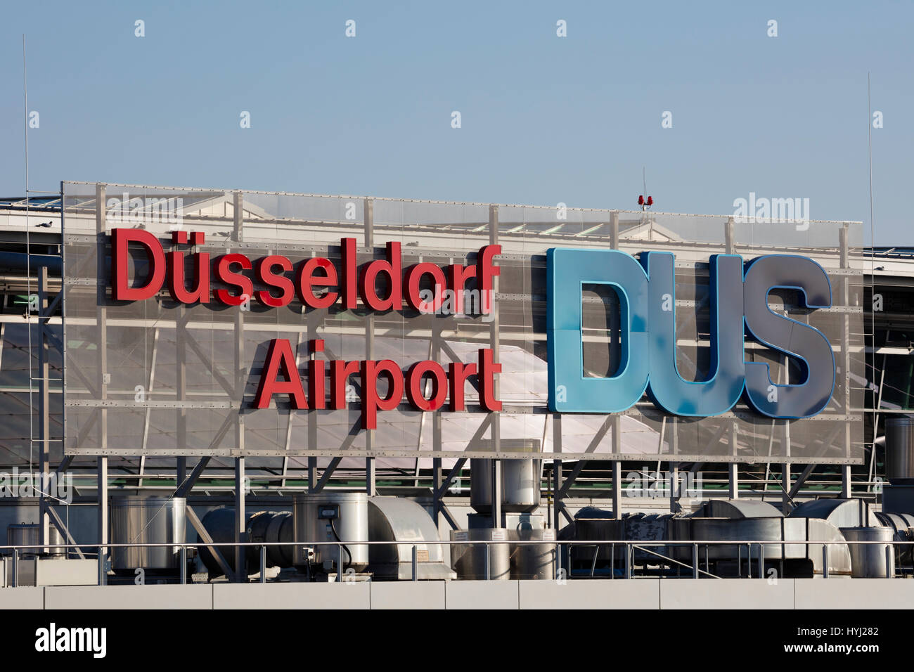 Inscription Düsseldorf Airport DUS, Düsseldorf Airport, Düsseldorf, North Rhine-Westphalia, Germany Stock Photo
