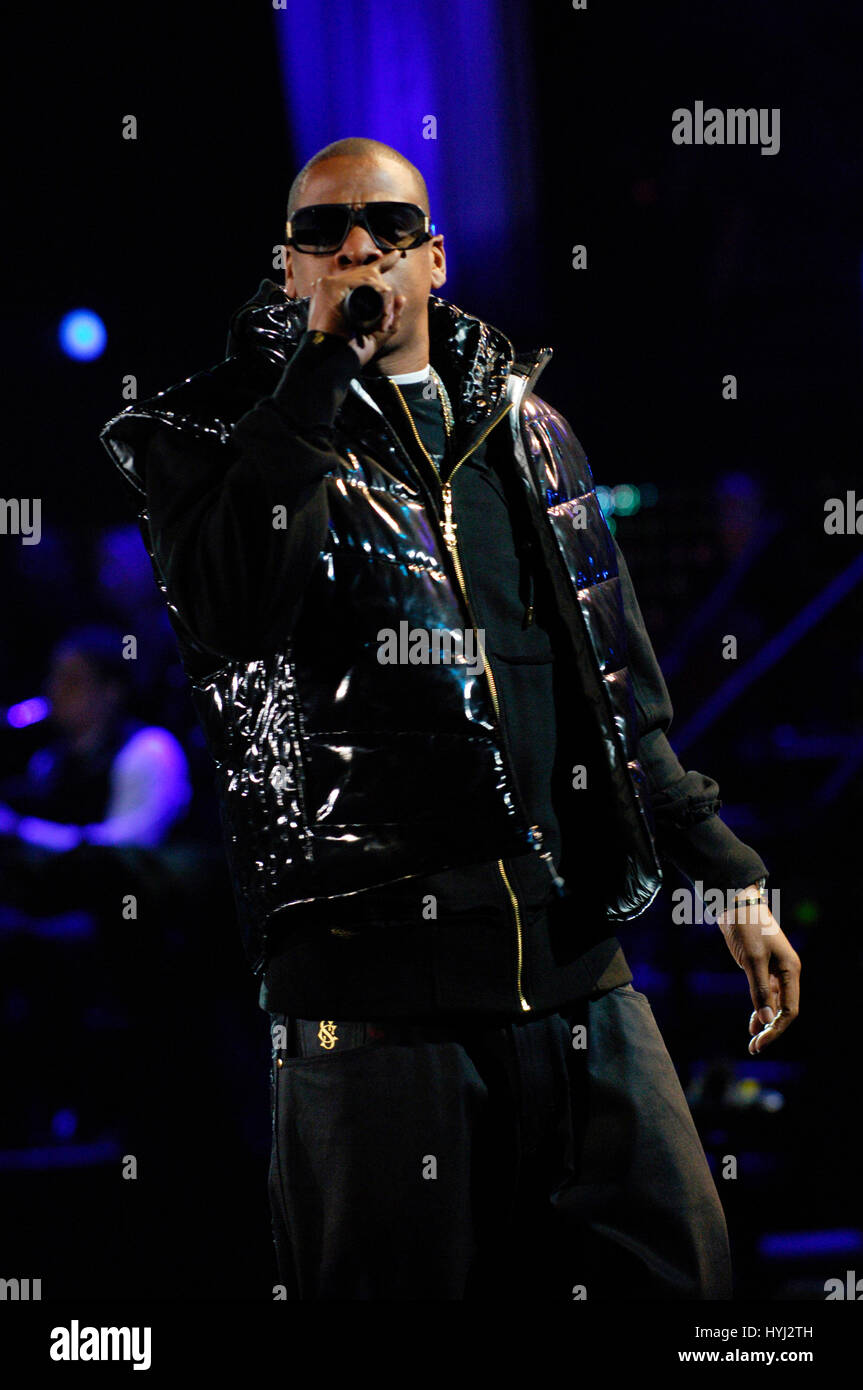 Rapper Shawn Carter aka JayZ performing at the Verizon Wireless Amphitheatre in Irvine Stock