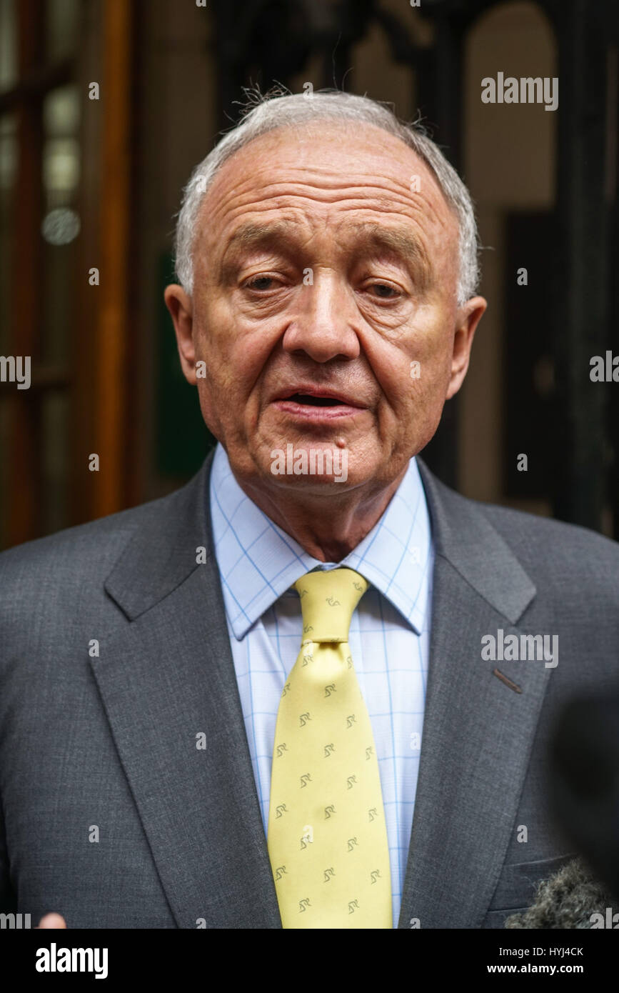 London, England, UK. 4th Apr, 2017. Ken Livingstone interview by press at the front of the Church House a Labour Party member after disciplinary hearing is alleged of Anti Semitism in Westminster, London, UK. by Credit: See Li/Alamy Live News Stock Photo