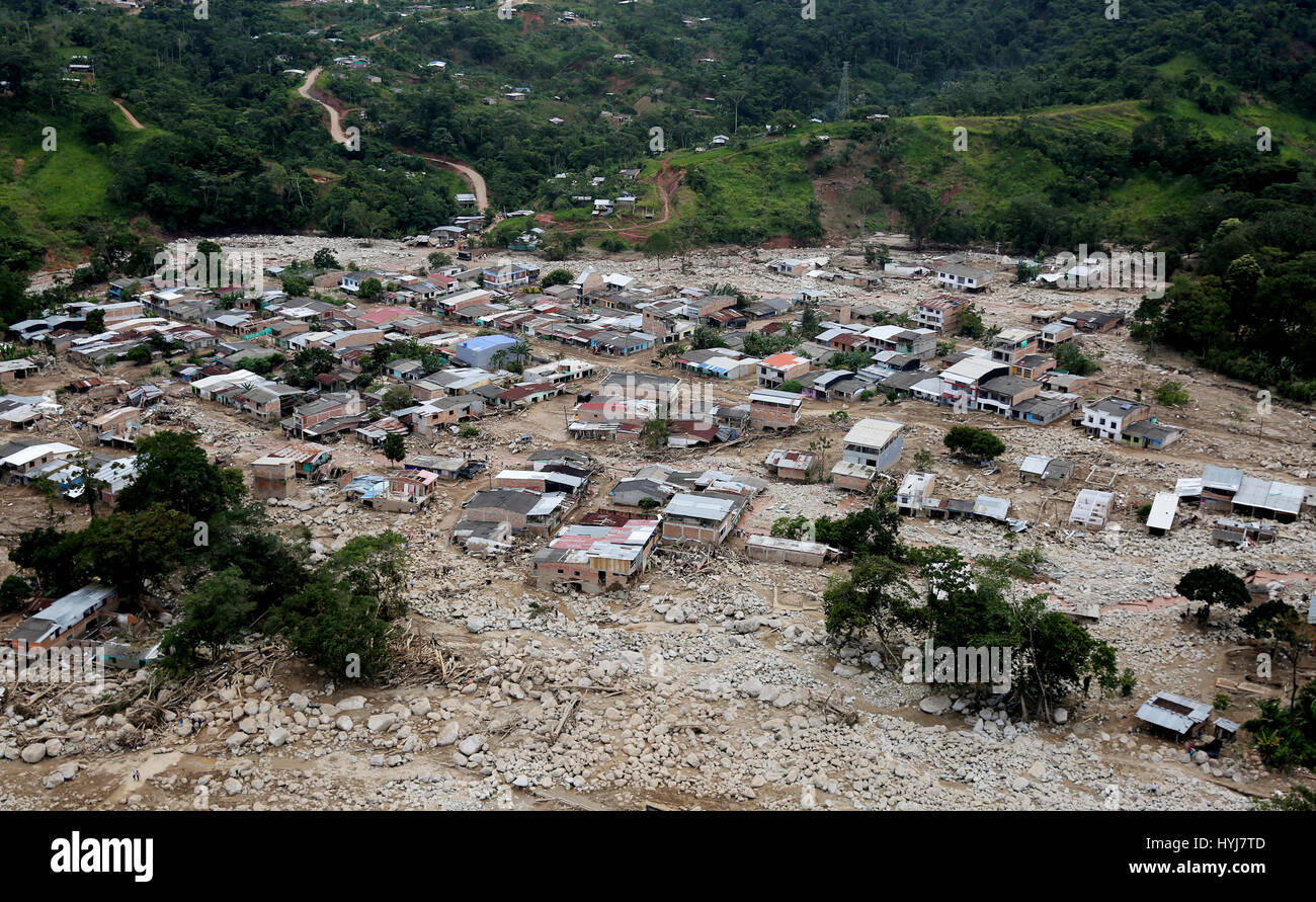 Mocoa Colombia 4th Apr 2017 An Aerial View Of A Nieghbourhood Of Mocoa After Last 01 April S Landslide Which Affected 17 Neighbourhoods Of The City Leaving Over 250 Dead At The Capital