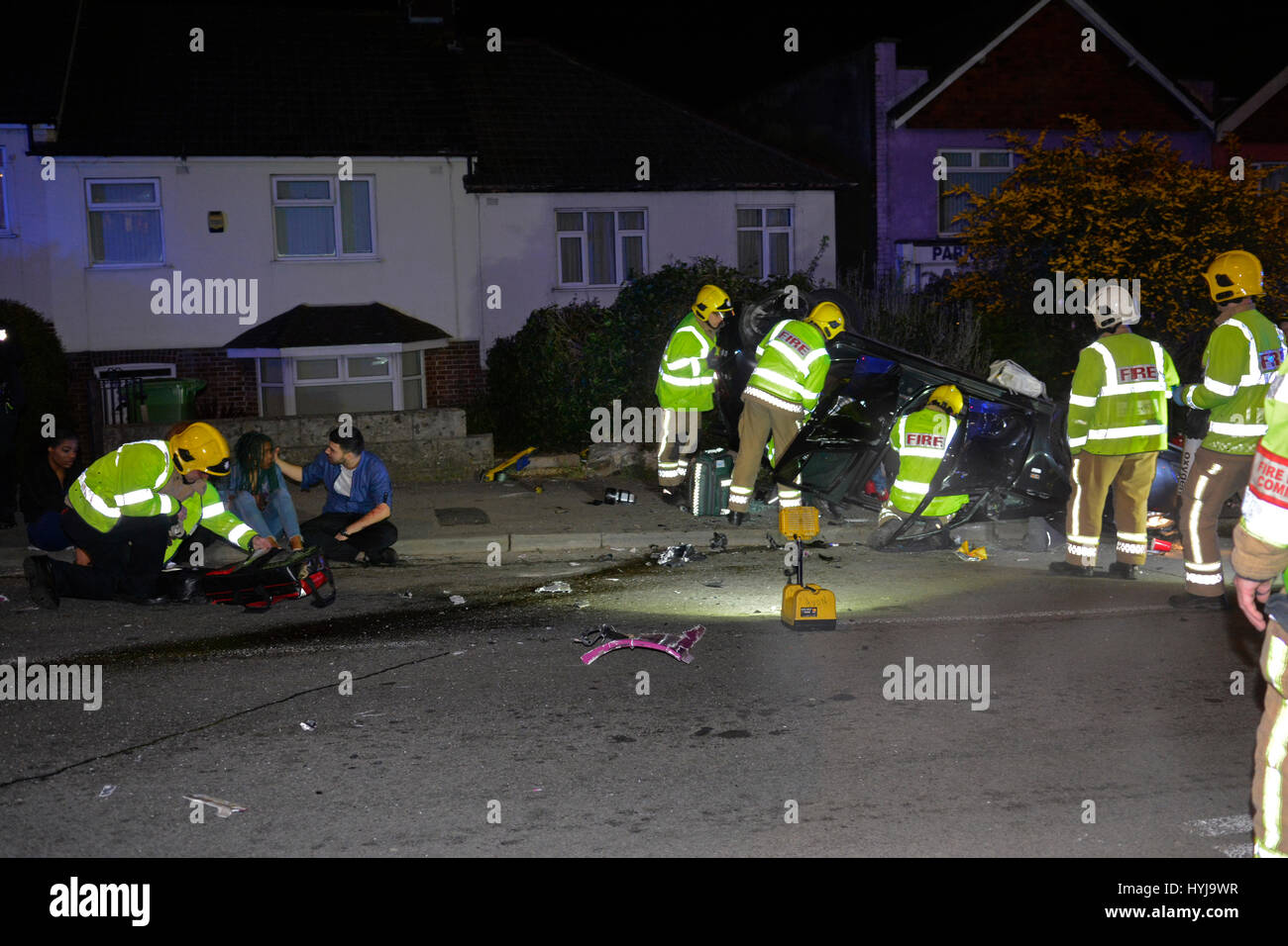 Bristol, UK. 5th April, 2017. Major Head on Bus and Car Smash closes