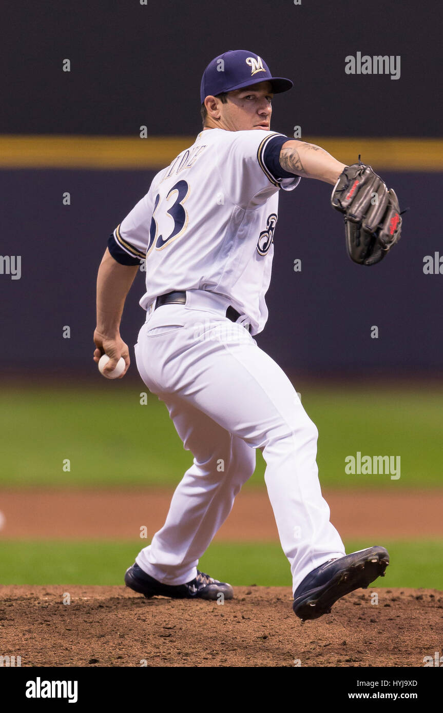 Milwaukee, WI, USA. 03rd Apr, 2017. Milwaukee Brewers starting pitcher