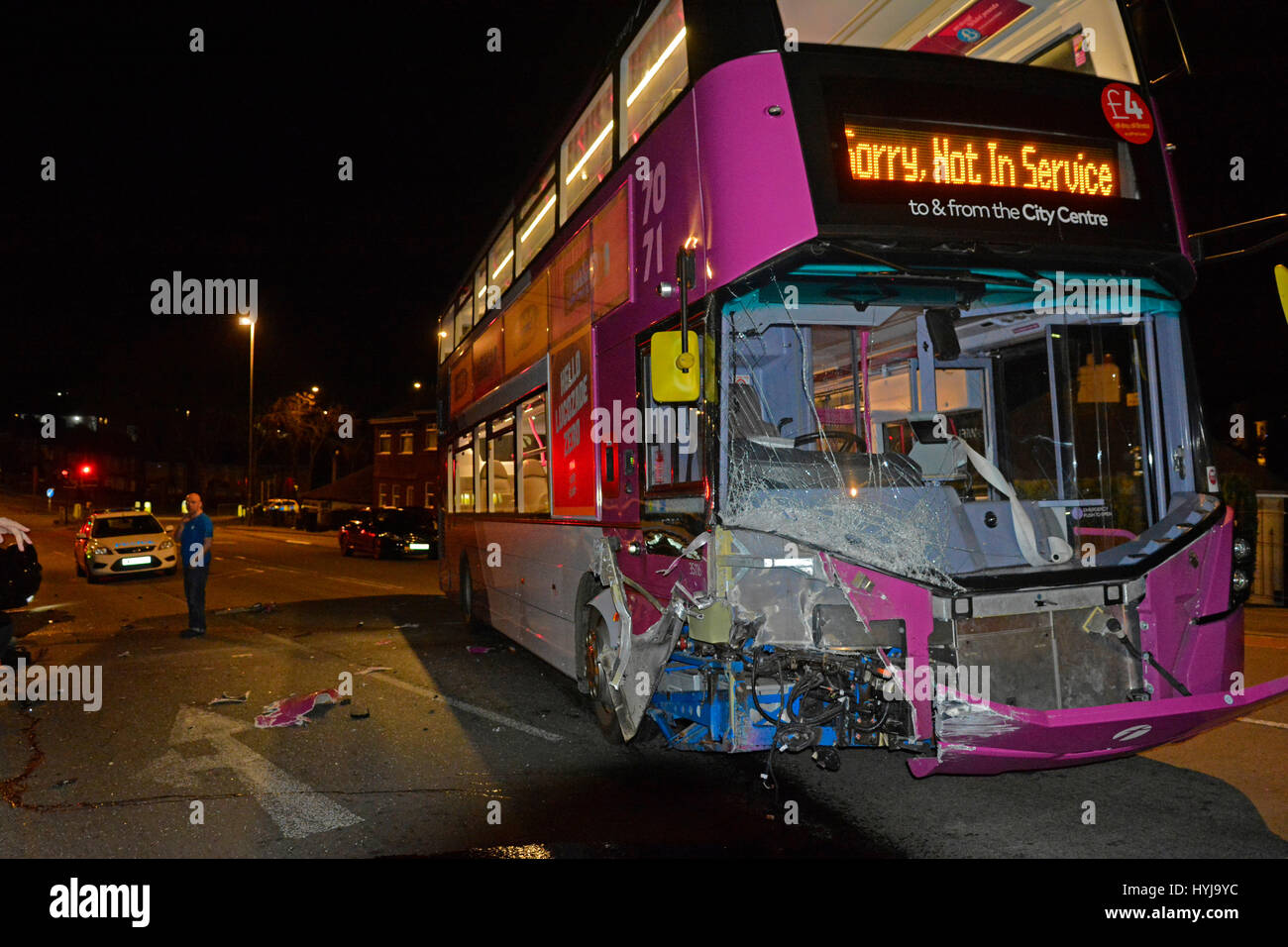 Bristol, UK. 5th April, 2017. Major Head on Bus and Car Smash closes