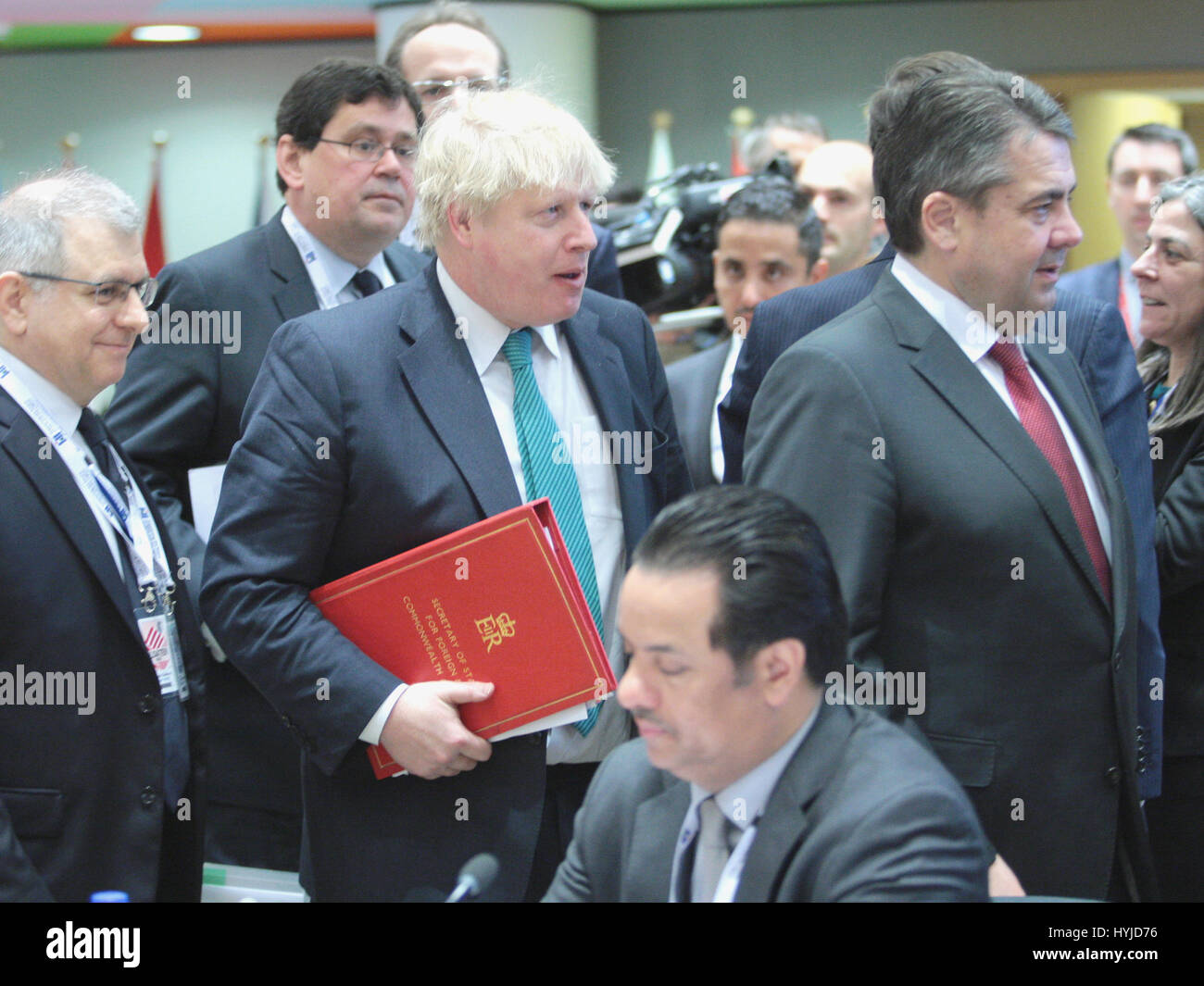 Brussels, Belgium. 05th Apr, 2017. Roundtable of Ministers, Ambassadors and State Secretary in support of Syria and the region, doorstep of UK Secretary of State for Foreign Affairs Boris Johnson Credit: Leo Cavallo/Alamy Live News Stock Photo