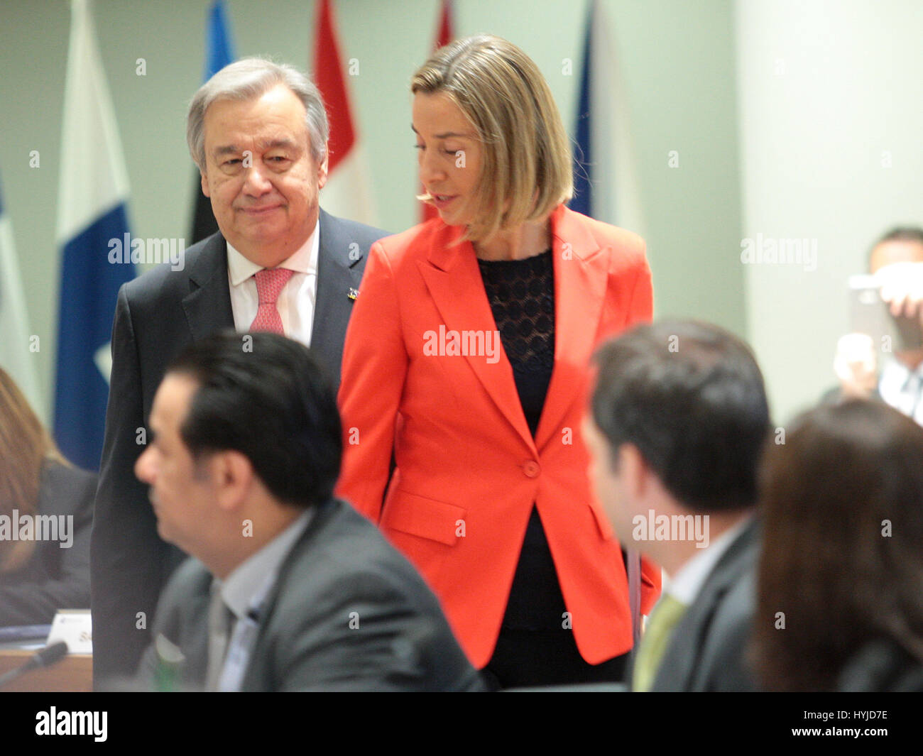 Brussels, Belgium. 05th Apr, 2017. Roundtable of Ministers, Ambassadors and State Secretary in support of Syria and the region, roundtable of High Representative of Foreign Affairs and Security Policy Federica Mogherini and United Nations Secretary-General Antonio Guterres Credit: Leo Cavallo/Alamy Live News Stock Photo