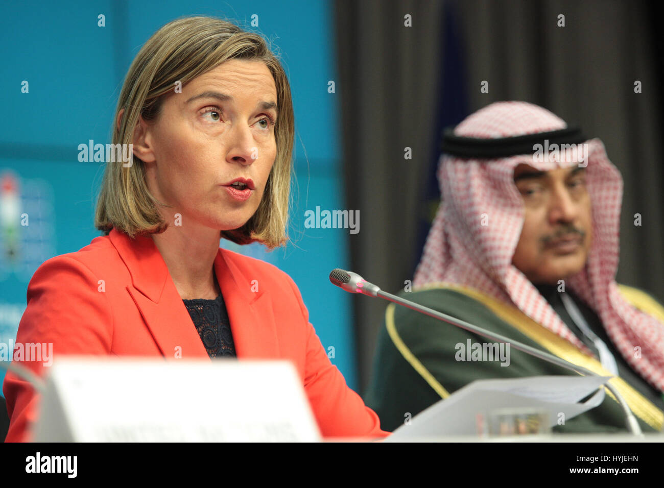 Brussels, Belgium. 05th Apr, 2017. Roundtable of Ministers, Ambassadors and State Secretary in support of Syria and the region, Press conference High Representative of Foreing Affairs and Security Policy Federica Mogherini. Credit: Leo Cavallo/Alamy Live News Stock Photo
