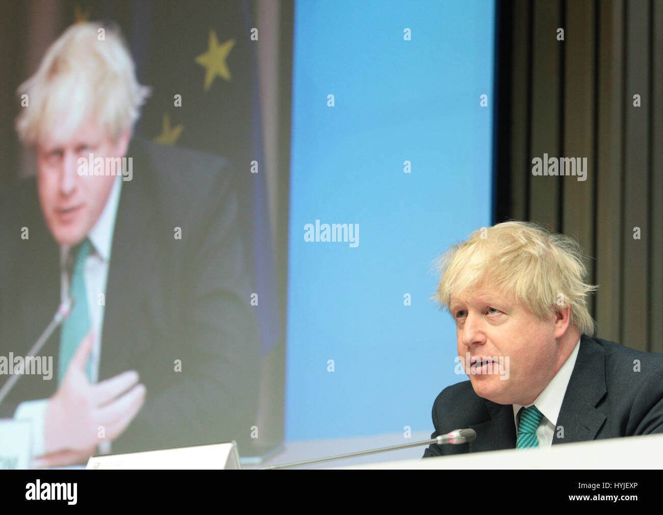 Brussels, Belgium. 05th Apr, 2017. Roundtable of Ministers, Ambassadors and State Secretary in support of Syria and the region, press conference UK Secretary of State for Forein Affairs Boris Johnson Credit: Leo Cavallo/Alamy Live News Stock Photo