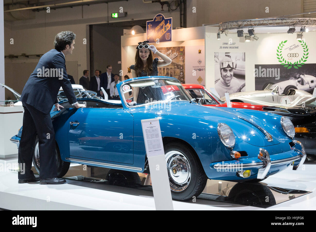 Essen, Germany. 5th Apr, 2017. A 1962 Porsche 356 B, Carrera 2 convertible. Press preview of the 29th Techno-Classica motor show in Essen, show for vintage, classic and prestige cars and motor sports. The motor show runs from 5 to 9 April 2017. Credit: OnTheRoad/Alamy Live News Stock Photo