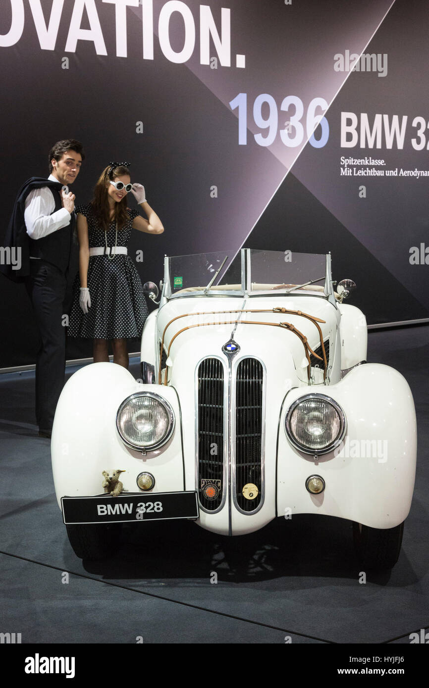 Essen, Germany. 5th Apr, 2017. A 1936 BMW 328. Press preview of the 29th Techno-Classica motor show in Essen, show for vintage, classic and prestige cars and motor sports. The motor show runs from 5 to 9 April 2017. Credit: OnTheRoad/Alamy Live News Stock Photo