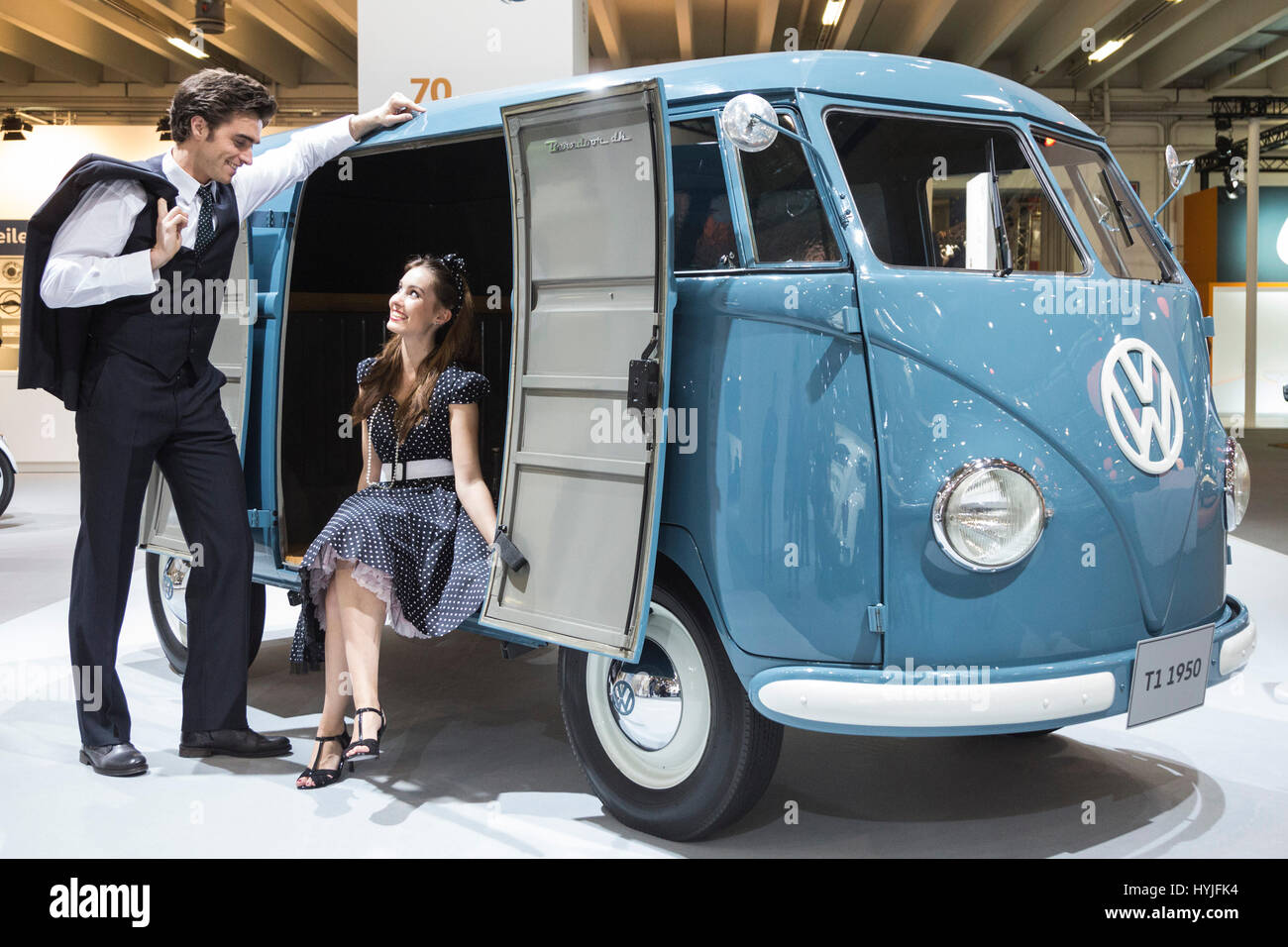 Essen, Germany. 5th Apr, 2017. 1950 Volkswagen, T1, Transporter, Sofie. Press preview of the 29th Techno-Classica motor show in Essen, show for vintage, classic and prestige cars and motor sports. The motor show runs from 5 to 9 April 2017. Credit: OnTheRoad/Alamy Live News Stock Photo