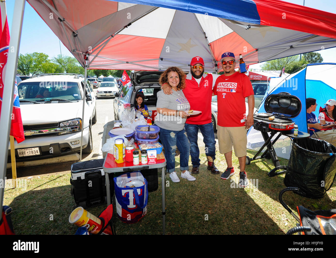 APR 03, 2017 Fans tailgate before an MLB Opening Day game between the