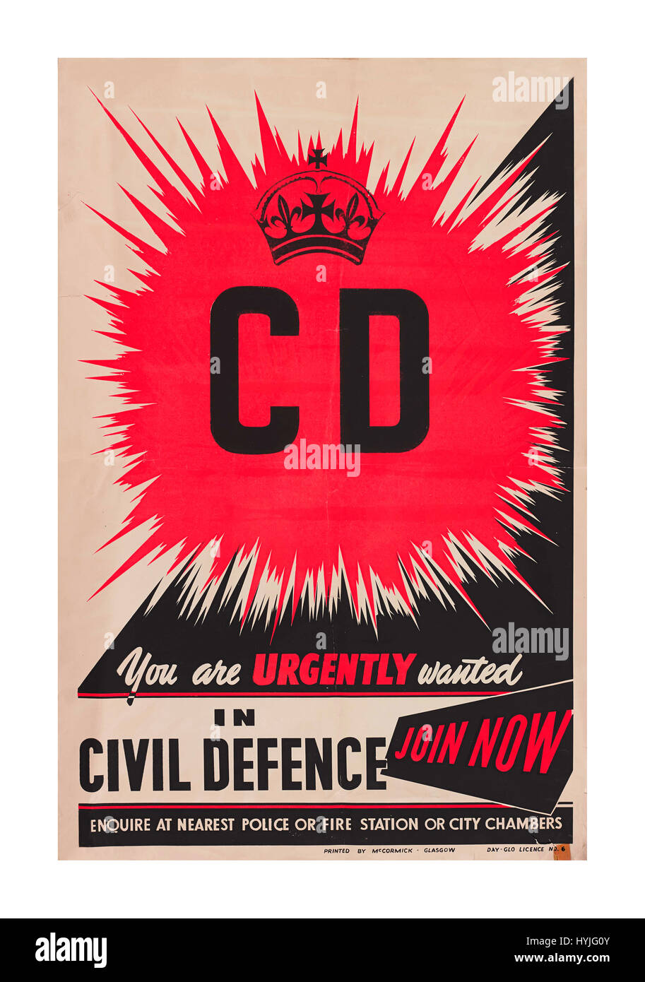 UK CIVIL DEFENCE WW2 World War 2 UK Propaganda poster appealing urgently for people to join the Civil Defence   'Join Now' 'You are urgently wanted' Stock Photo