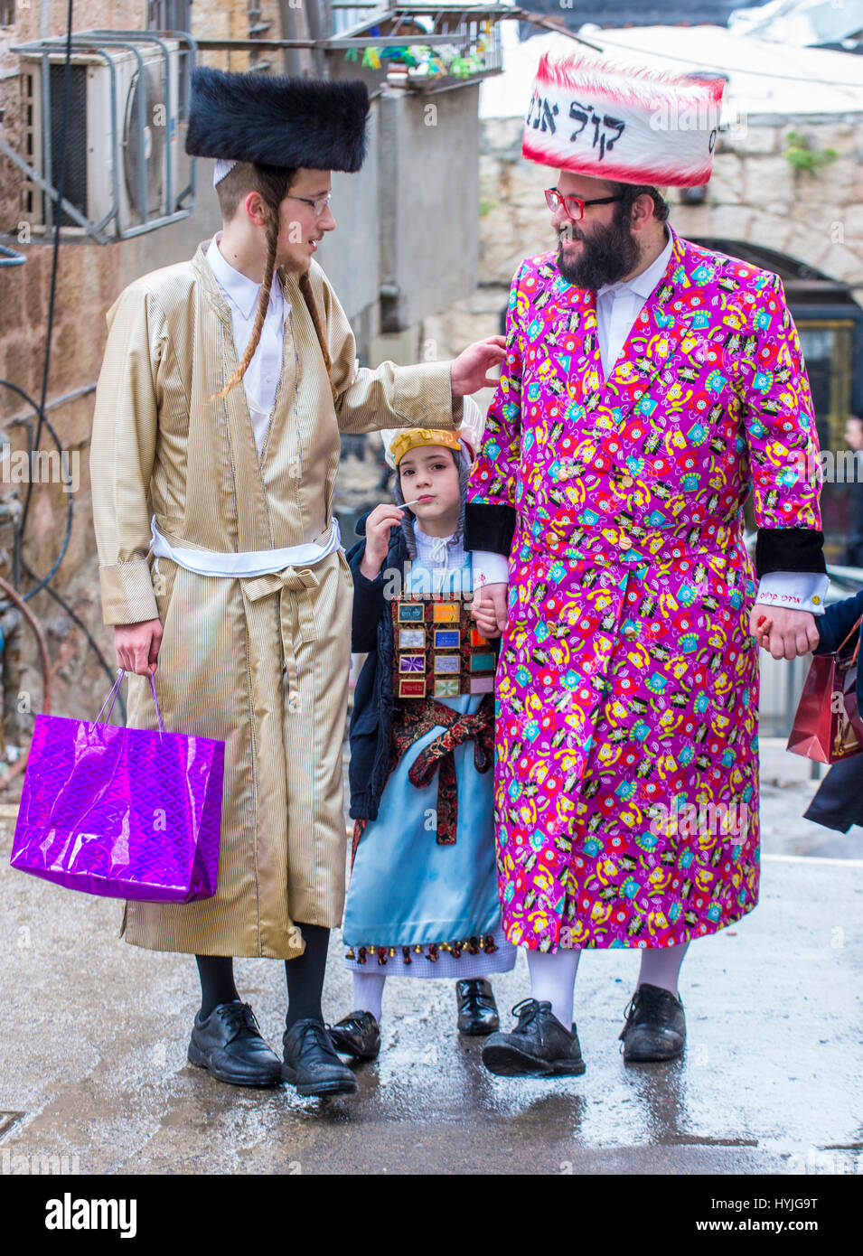JERUSALEM MARCH 13 Ultra Orthodox men during Purim in Mea Shearim