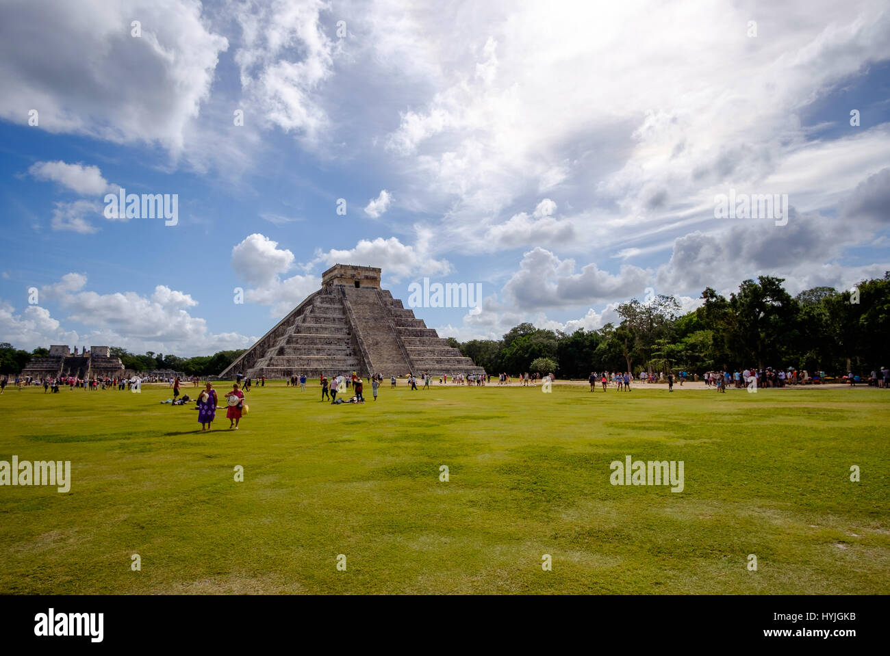 CHICHEN ITZA, MEXICO - 31 DECEMBER 2015: Crowds of people visit Chichen Itza, one of new Seven wonders of the World Stock Photo