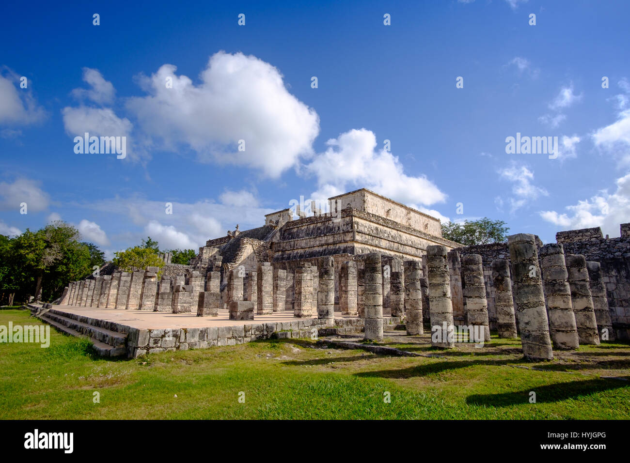 Stone columns and pilars in famous archeological site Chichen Itza, Mexico Stock Photo