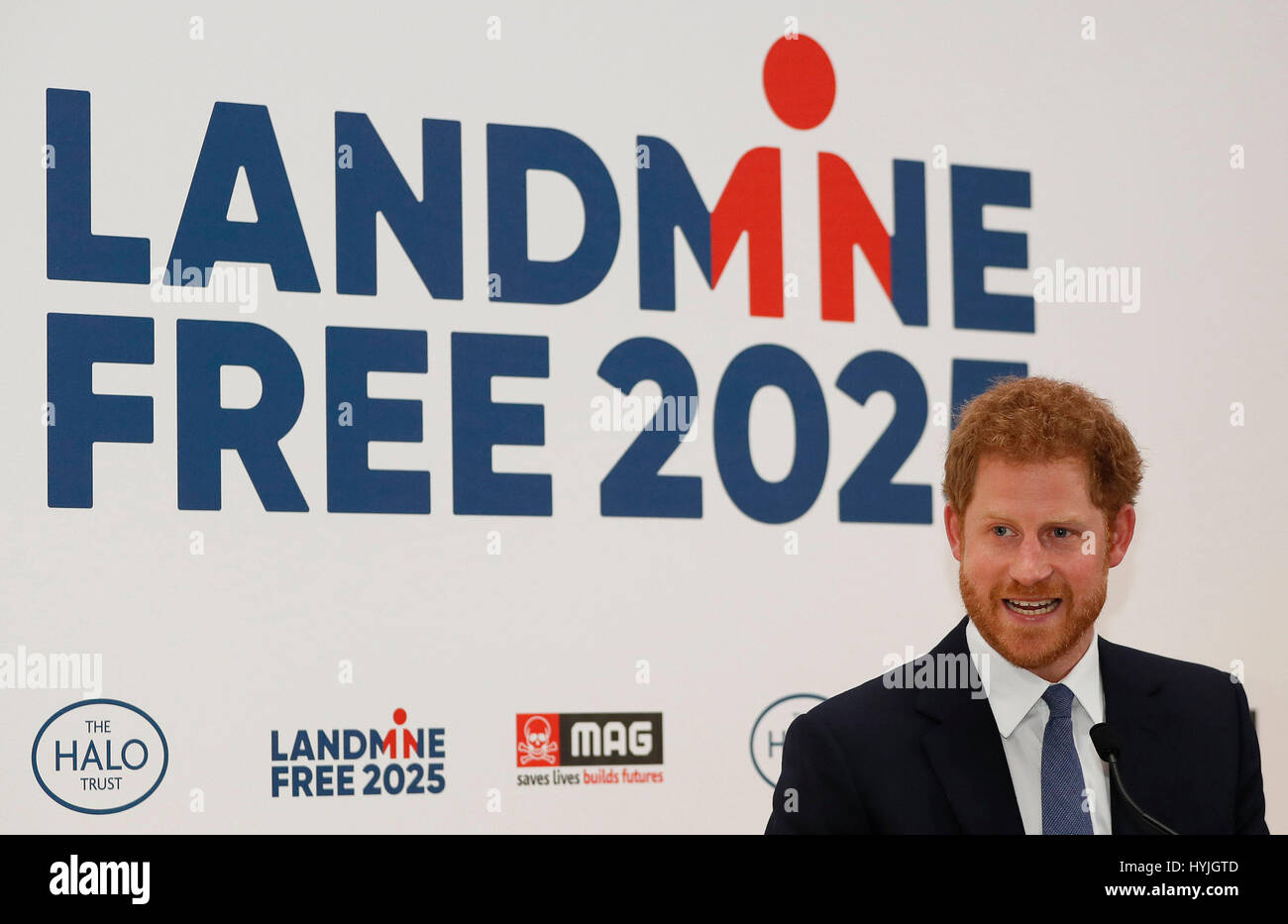 Prince Harry speaks during the Landmine Free World 2025 Reception on