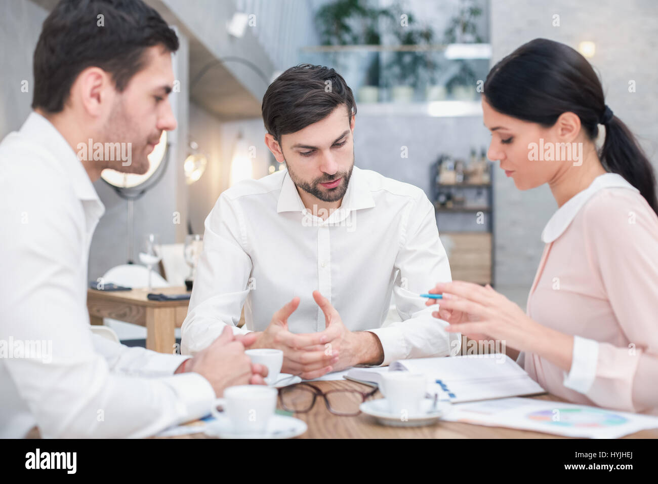 Business meeting in luxury restaurant Stock Photo