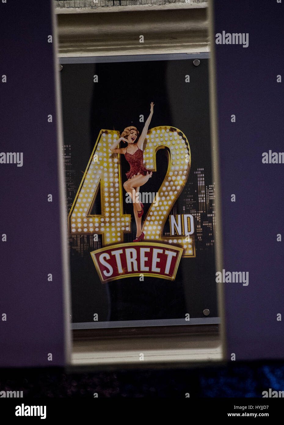A sign for the musical 42nd Street at the Theatre Royal, Drury Lane, London. Stock Photo