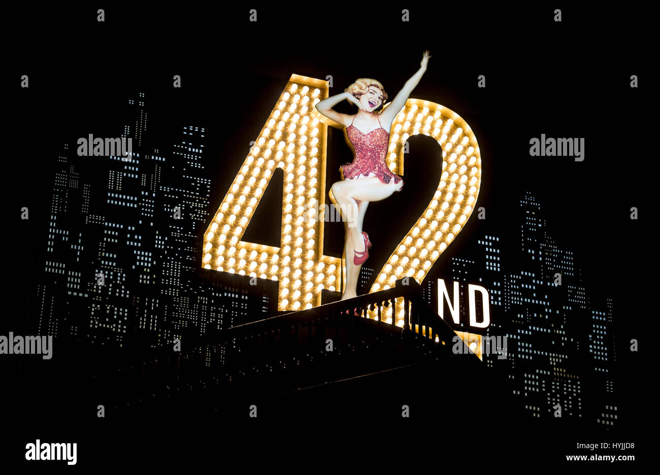 A sign for the musical 42nd Street at the Theatre Royal, Drury Lane, London. Stock Photo
