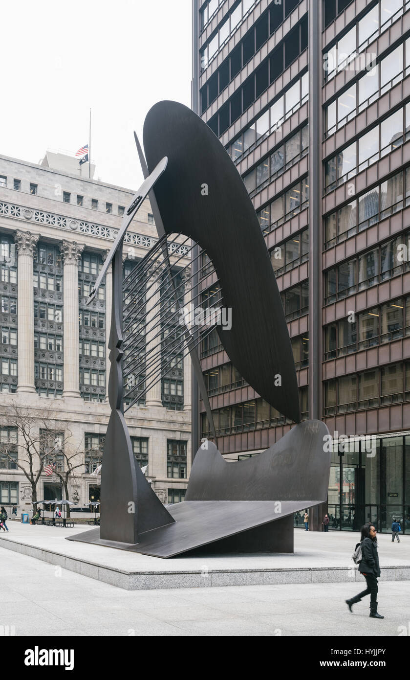 The Chicago Picasso is an untitled monumental sculpture by Pablo Picasso in Chicago, Illinois. Stock Photo