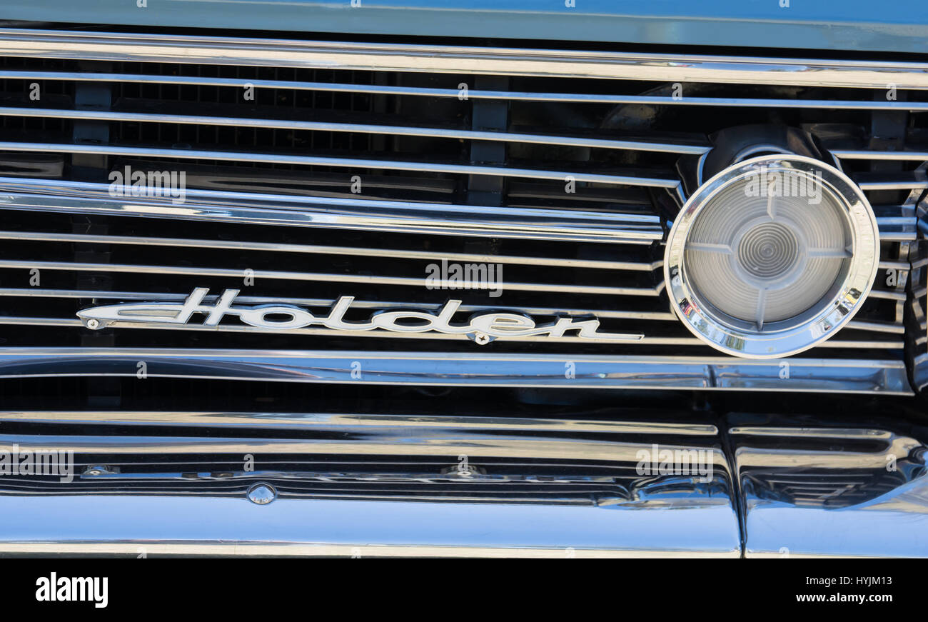 Name Plate on the Grill of a 1968 HR Holden car. Stock Photo