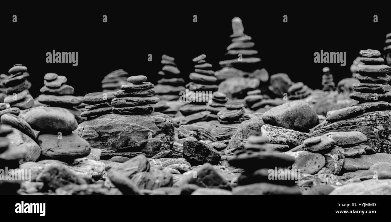 Cairn, rock piles at Blue pools New Zealand Stock Photo