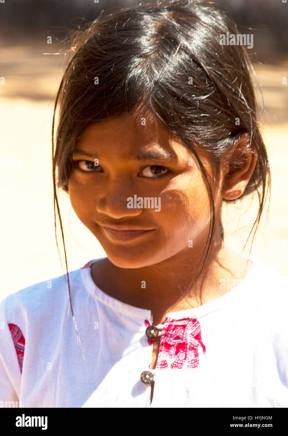 Young Cambodian girl at Buddhist Monastery in Oudong, Stock Photo