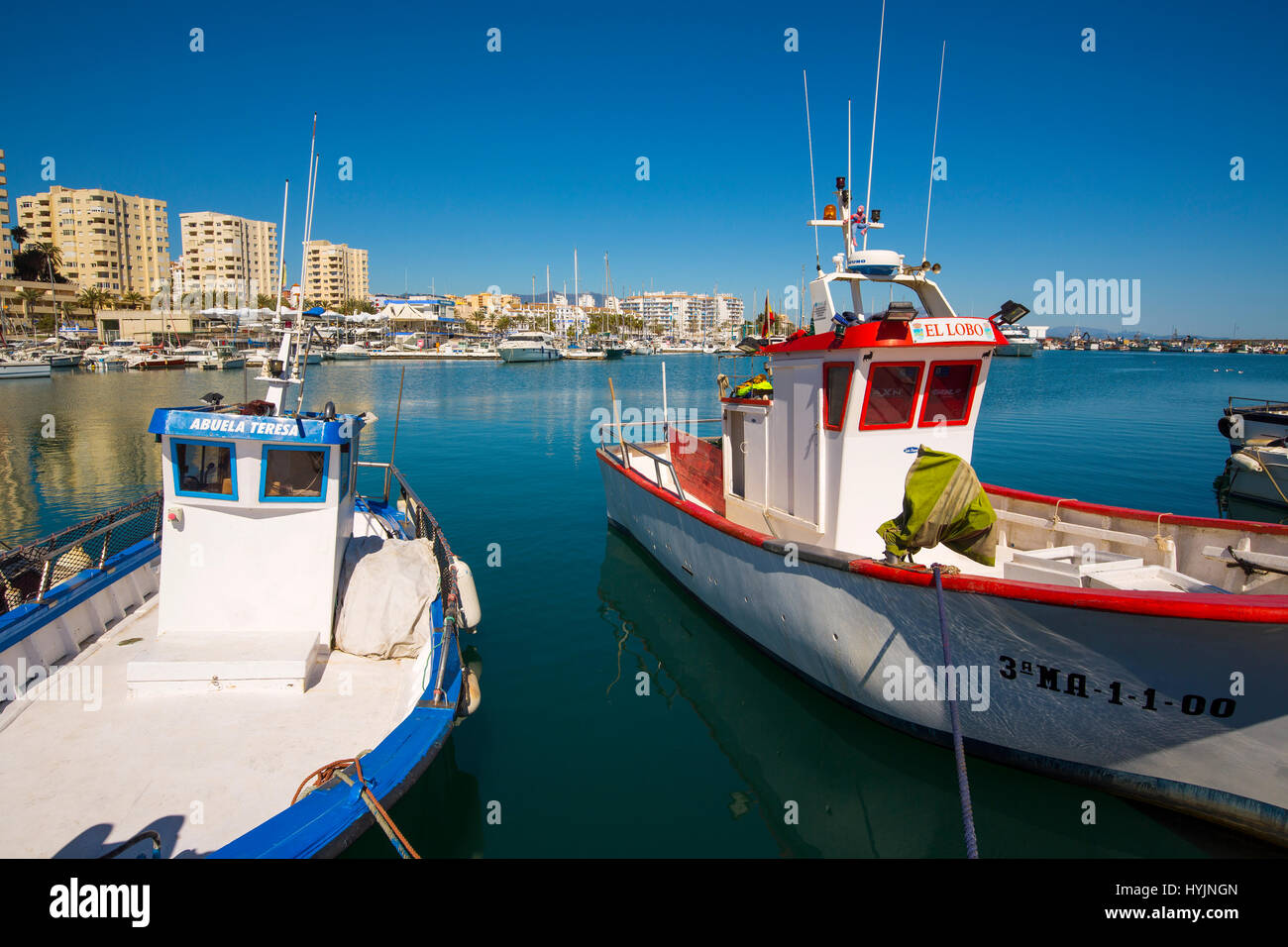 Fishing boats. Fishing port, Estepona. Malaga province Costa del Sol. Andalusia Southern Spain, Europe Stock Photo