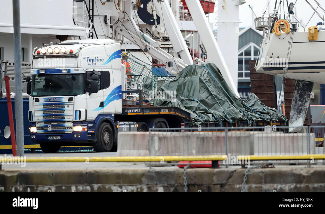 The wreckage of the Irish Coast Guard helicopter, callsign Rescue 116, which crashed off the