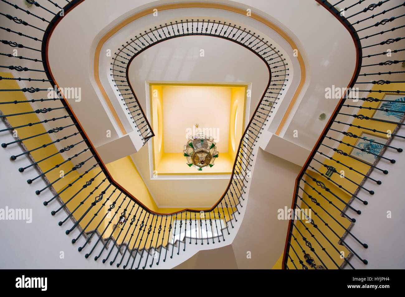 Circular staircase inside Hotel Tamisa, Mijas. Malaga province Costa del Sol. Andalusia Southern Spain, Europe Stock Photo