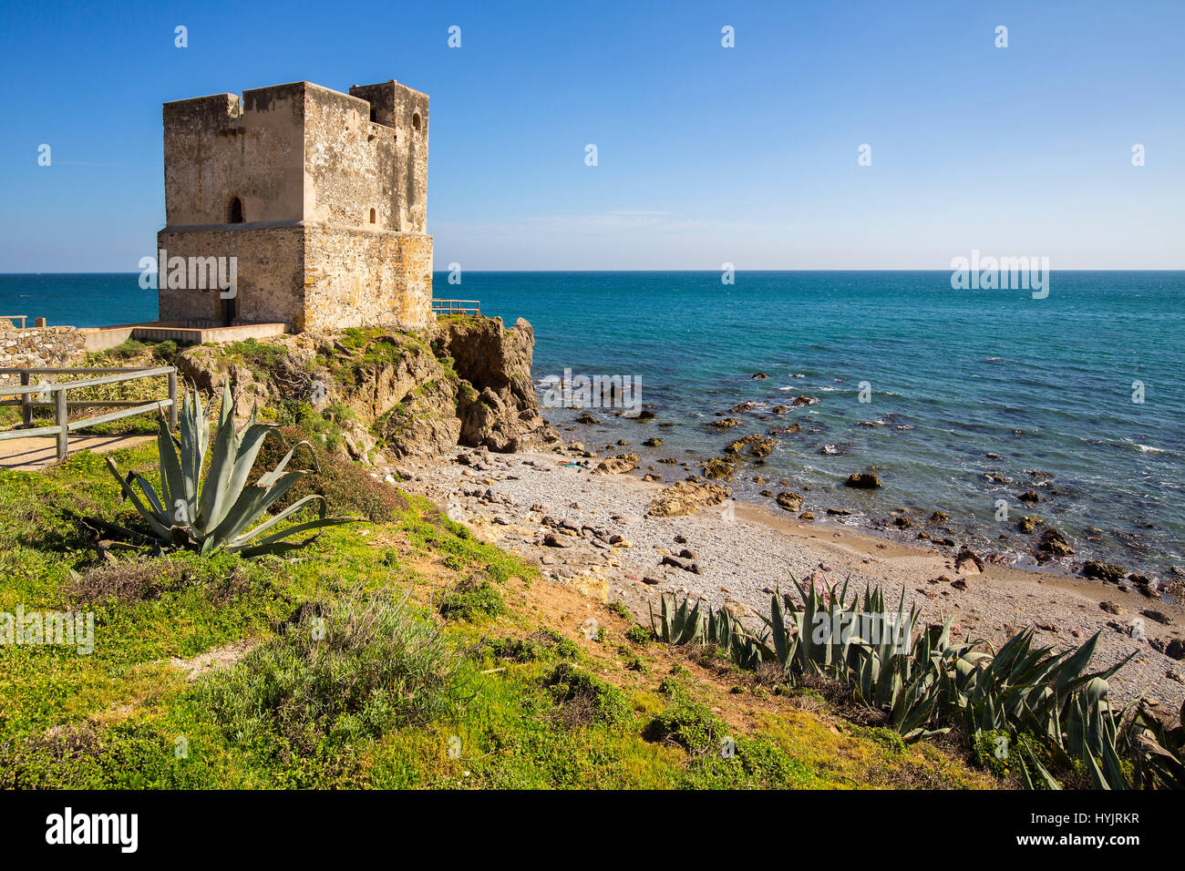 Torre de la Sal or Salto de la Mora. Beach Playa Ancha, Casares. Malaga province Costa del Sol. Andalusia Southern Spain, Europe Stock Photo
