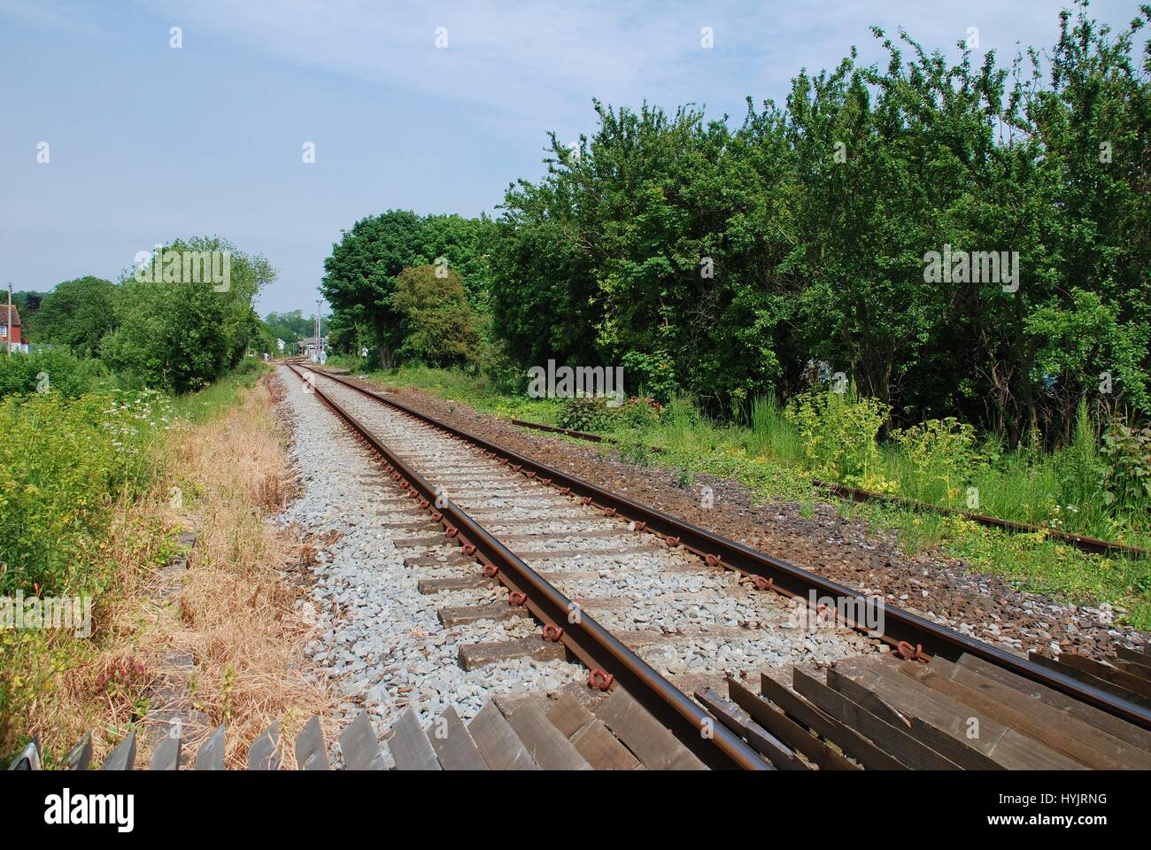 Looking towards Rye station on the single track Marsh Link railway line at Rye in East Sussex, England. Stock Photo