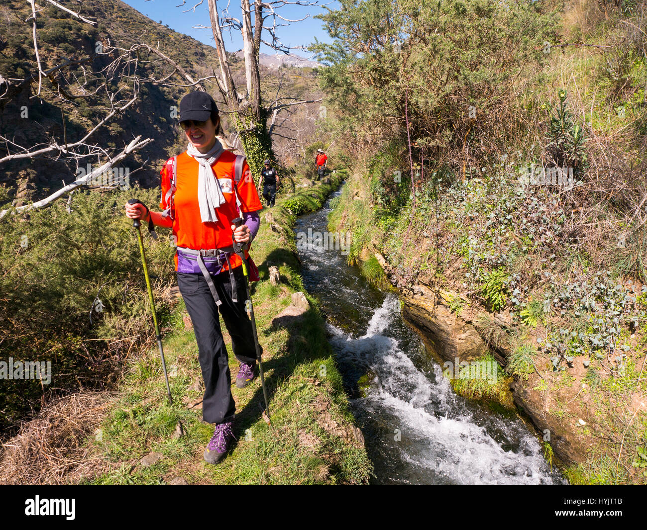 Hiking. Lanjaron river trail. Las Alpujarras Natural Park Sierra Nevada, Granada province. Andalusia Southern Spain, Europe Stock Photo