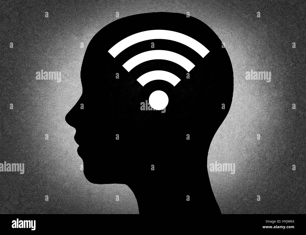 Silhouette of head with wifi signal Stock Photo