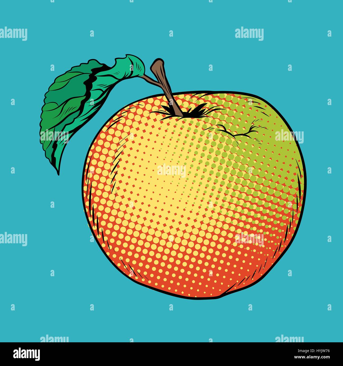 Ripe yellow red Apple with green leaf Stock Vector