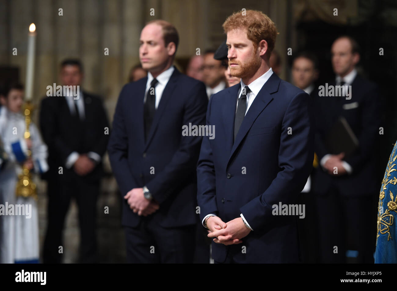The Duke of Cambridge and Prince Harry attend the Service of Hope at Westminster Abbey in London, following the Westminster terror attack. Stock Photo
