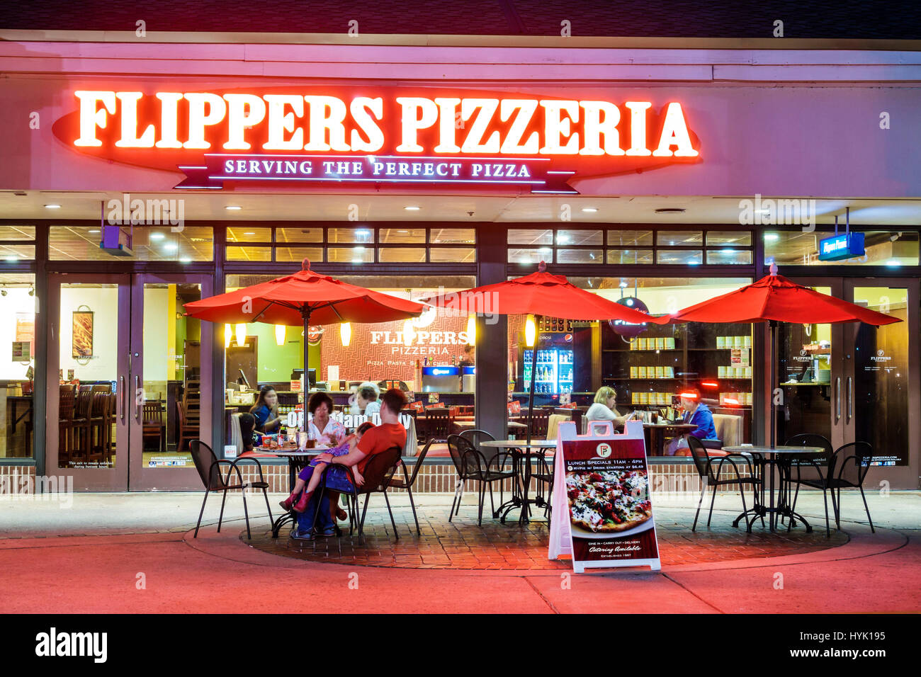 Orlando Florida,Crossroads of Lake Buena Vista,dining,shopping plaza,exterior,Flippers Pizzeria,restaurant restaurants food dining cafe cafes,pizza,al Stock Photo