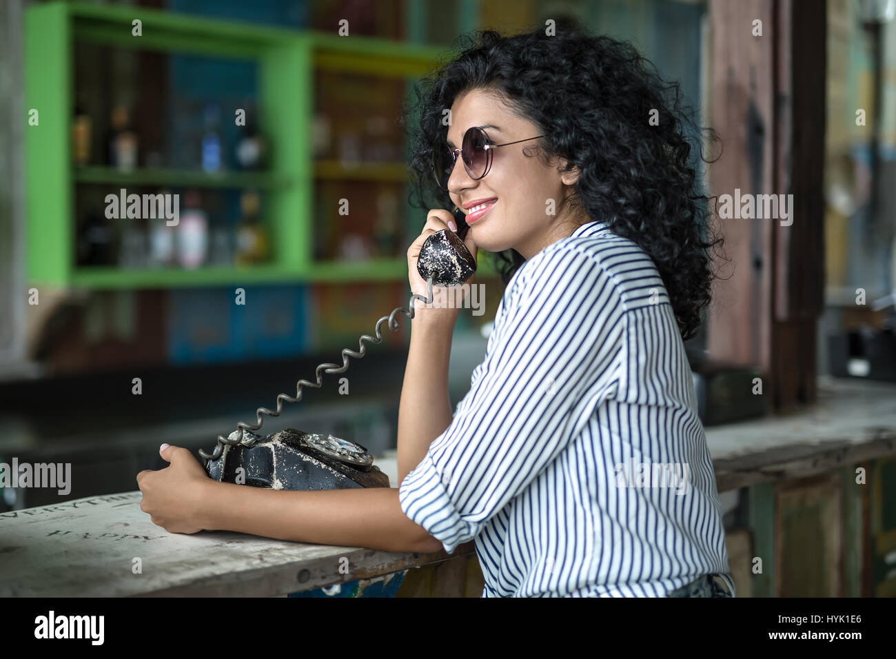 Girl is talking on phone Stock Photo
