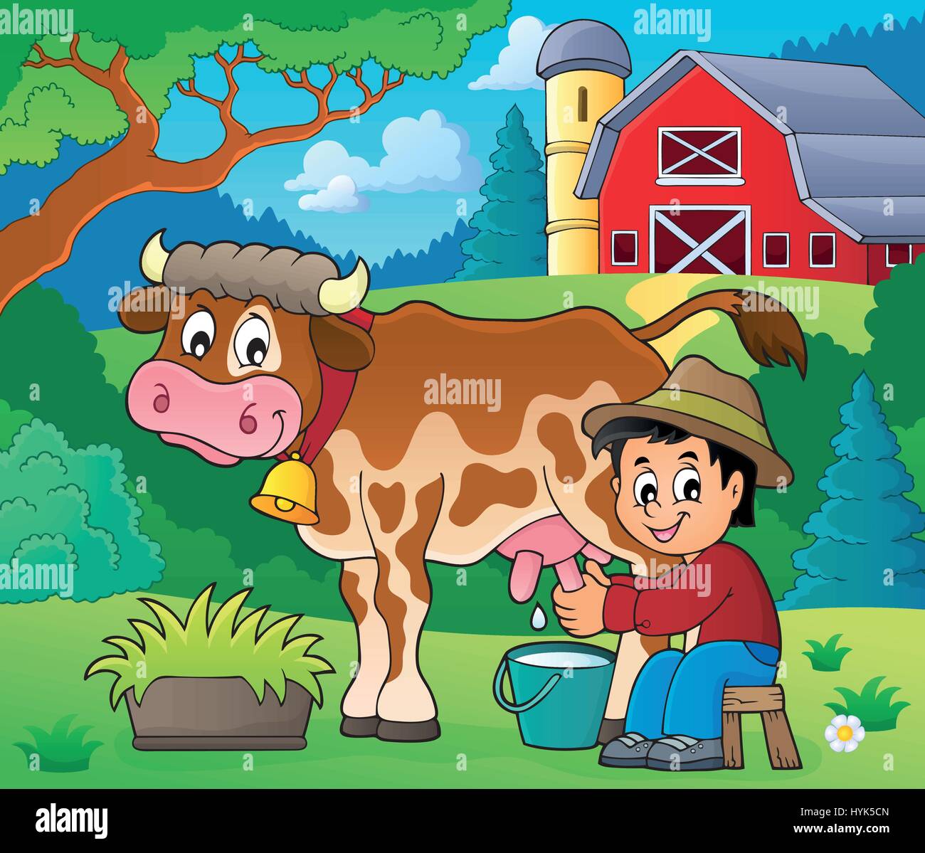 Farmer milking cow image 2 - eps10 vector illustration Stock Vector ...