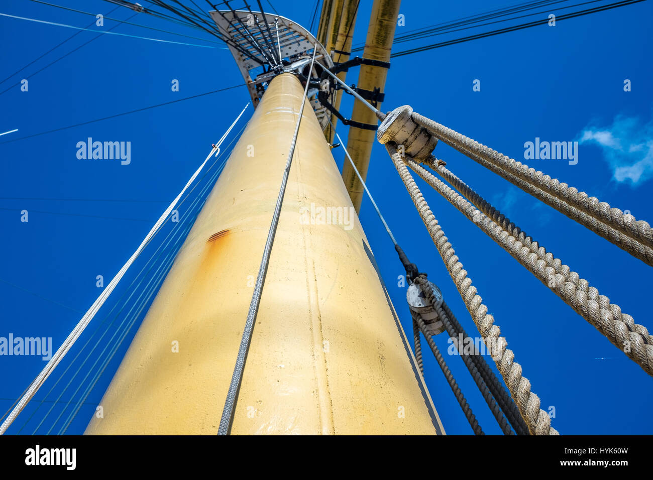 ropes rigging masts and stays on traditional sailing ship Stock Photo Alamy