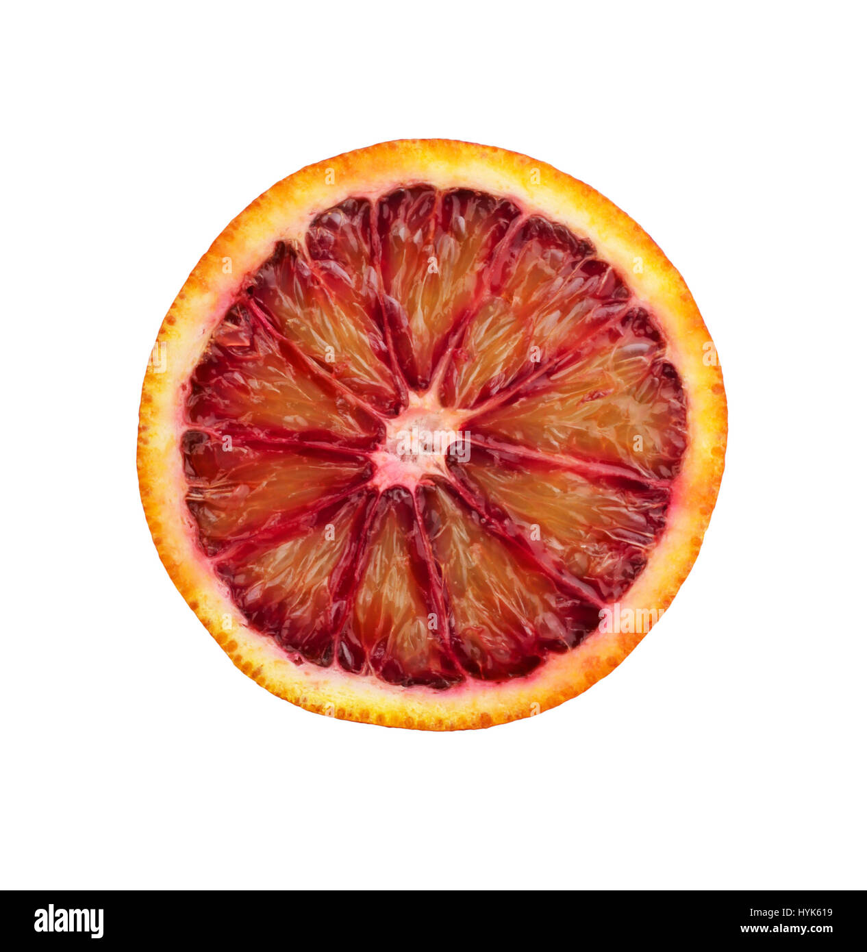 Blood red orange slice on white, clipping path Stock Photo