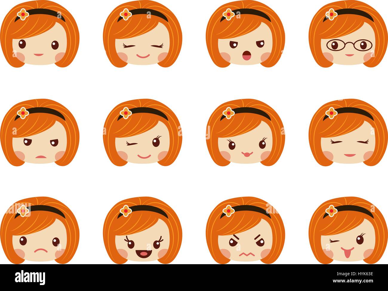 Emoji set of girls, avatar collection Stock Vector