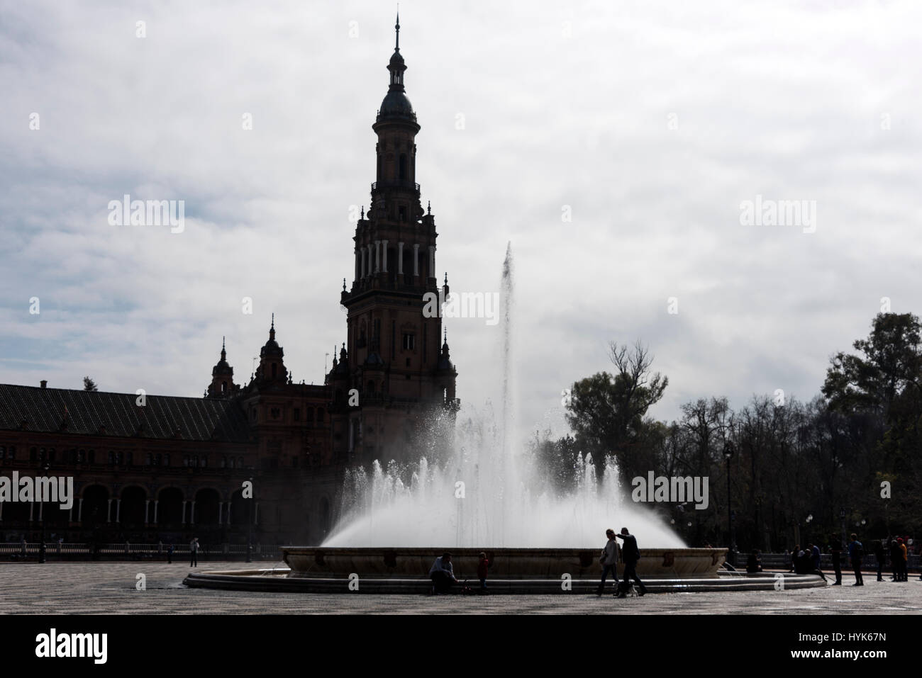 The semi-circle frontage of the  Plaza de Espana, a popular tourist venue in Seville, Spain.   The site is the biggest construction of the Iberian- Am Stock Photo